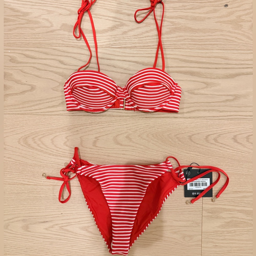 BEGINNING BOUTIQUE Red and White Striped Bikini Set US 2 bottoms and US 4 top